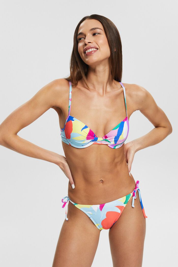 Recycled: bikini top with colourful pattern, VIOLET, detail image number 0