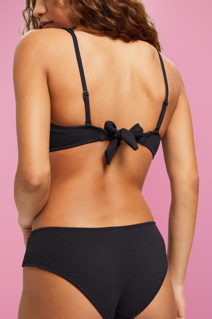 Textured croptop-style padded bikini top, BLACK, detail image number 3