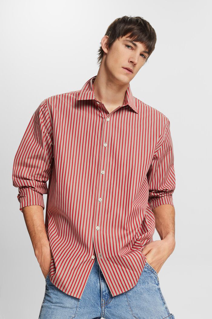 Striped Poplin Shirt, DARK RED, detail image number 0