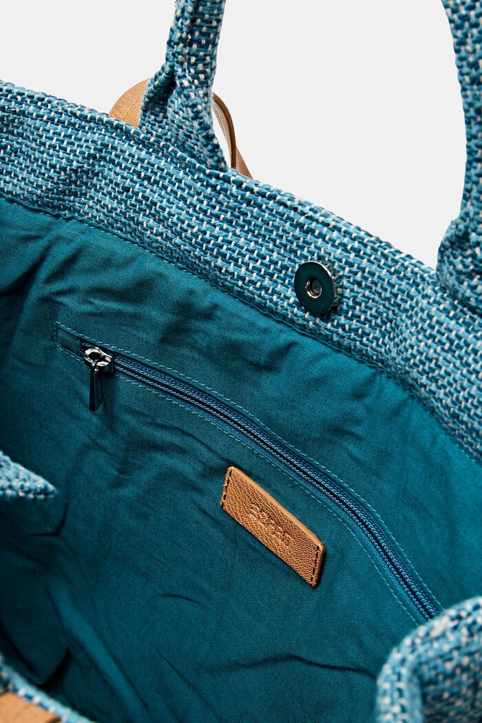 Shopper bag in multi-coloured design, TEAL GREEN, detail image number 3