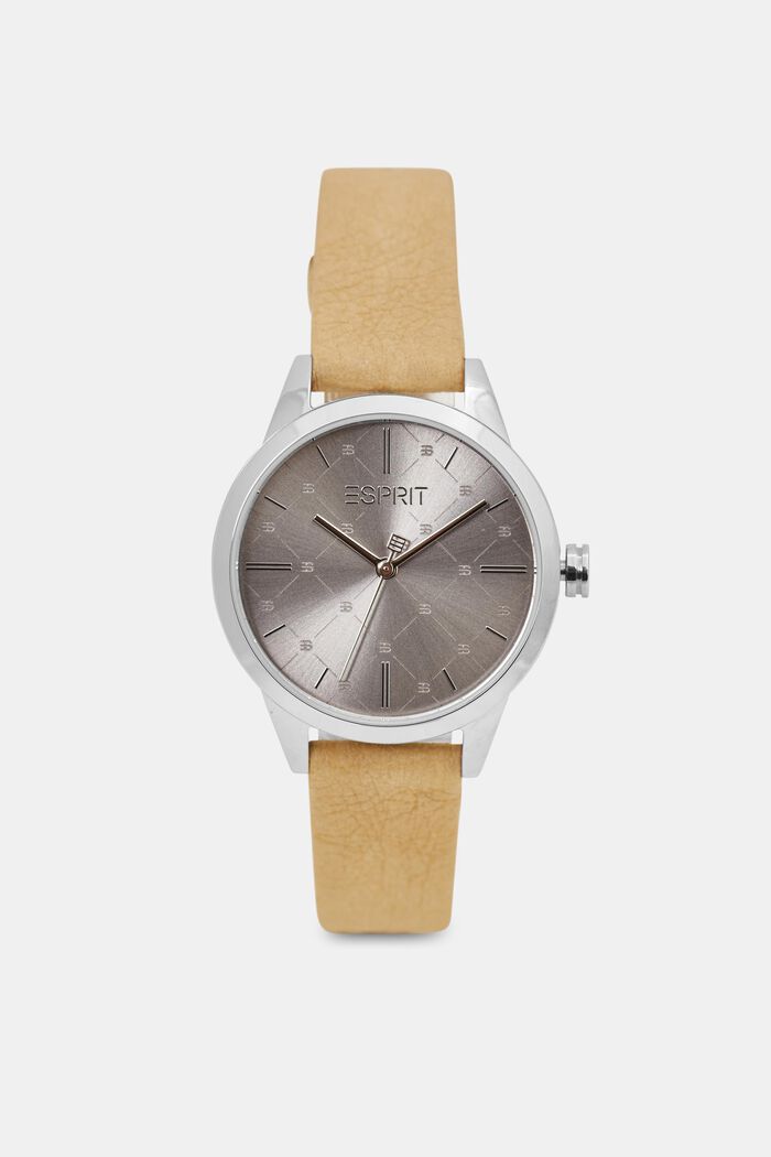 Vegan: stainless-steel watch with a patterned bezel, BROWN, detail image number 0