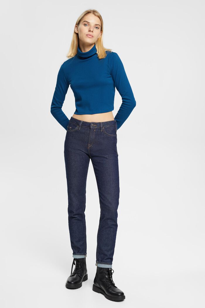 Cropped, roll neck long-sleeved top, PETROL BLUE, detail image number 2