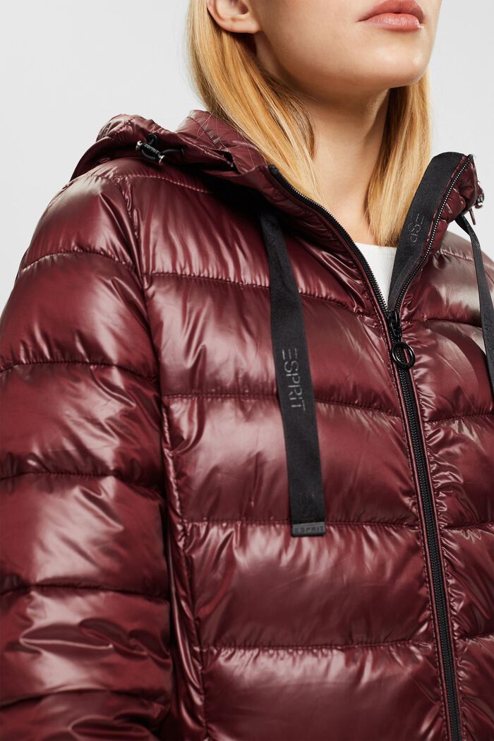 Quilted coat with detachable drawstring hood, BORDEAUX RED, detail image number 0