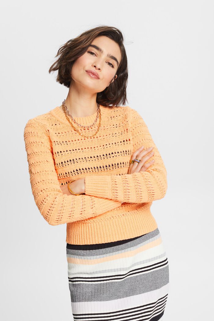 Open-Knit Sweater, PASTEL ORANGE, detail image number 0