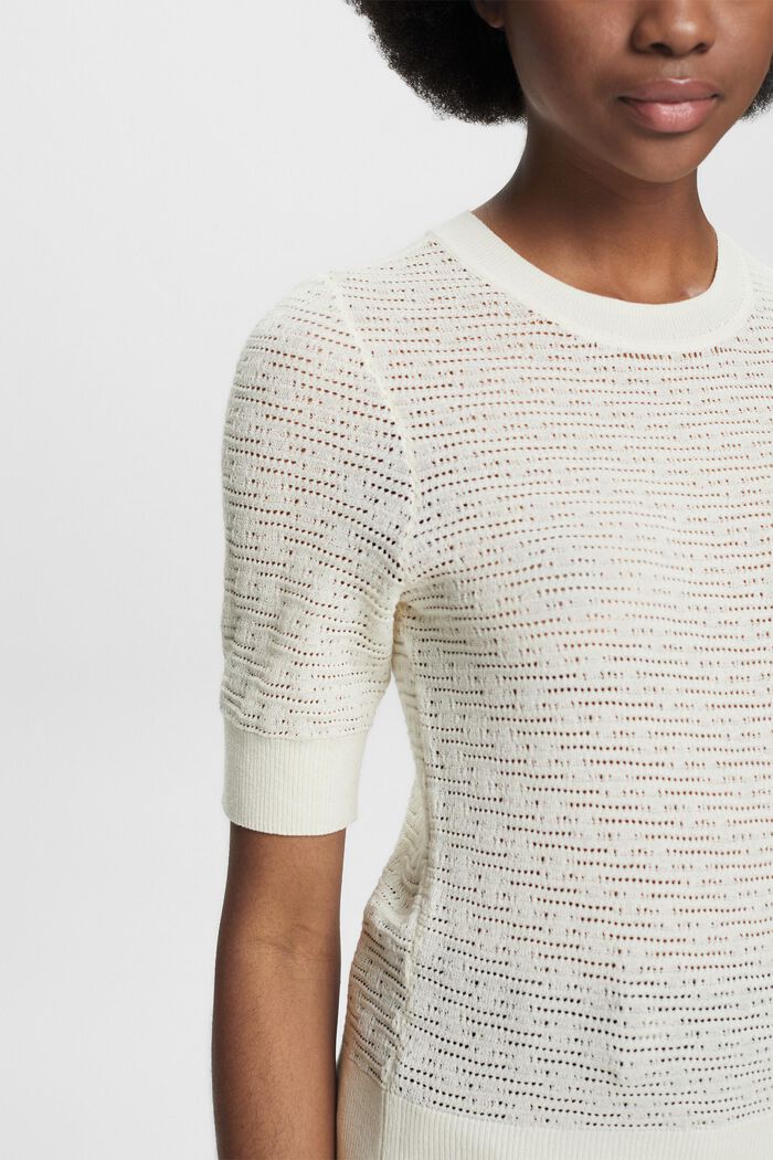 Pointelle Short-Sleeve Sweater, OFF WHITE, detail image number 3