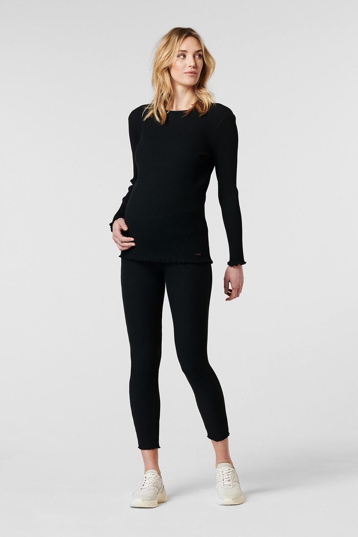 Ribbed long sleeve top made of organic cotton, BLACK, detail image number 0