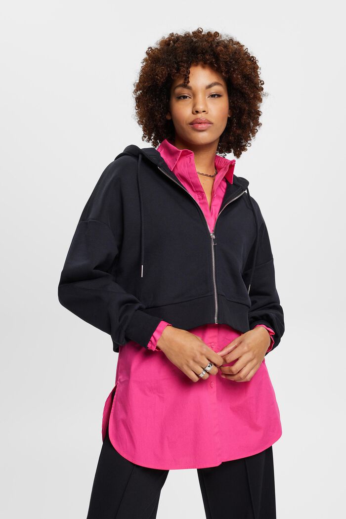 Cropped zip trough hoodie, BLACK, detail image number 0