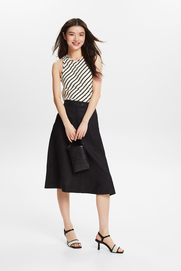 Linen A-Line Midi Skirt, BLACK, detail image number 1