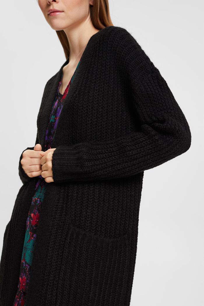 Knit cardigan with wool, BLACK, detail image number 0