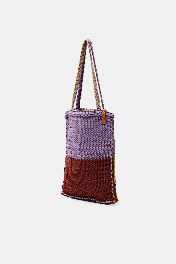 Color-Blocked Crochet Cotton Tote, MULTICOLOUR, detail image number 2