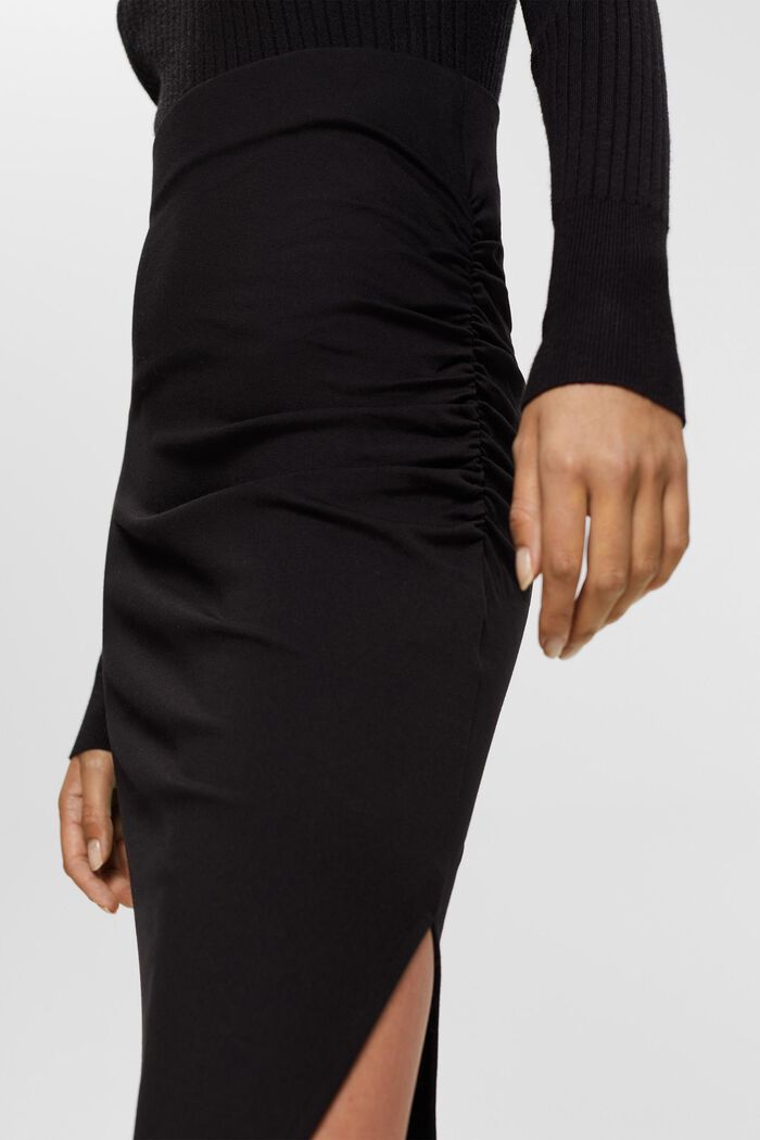 Jersey midi skirt with gathered detail, BLACK, detail image number 0