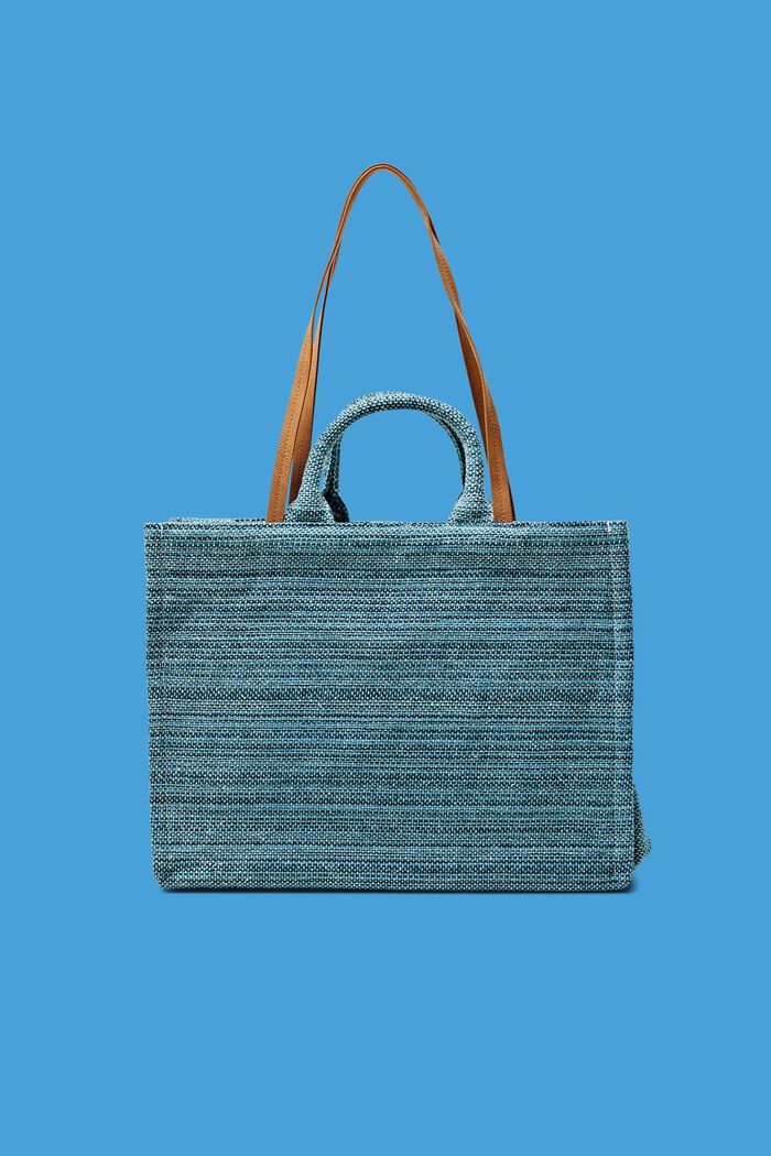 Shopper bag in multi-coloured design, TEAL GREEN, detail image number 0