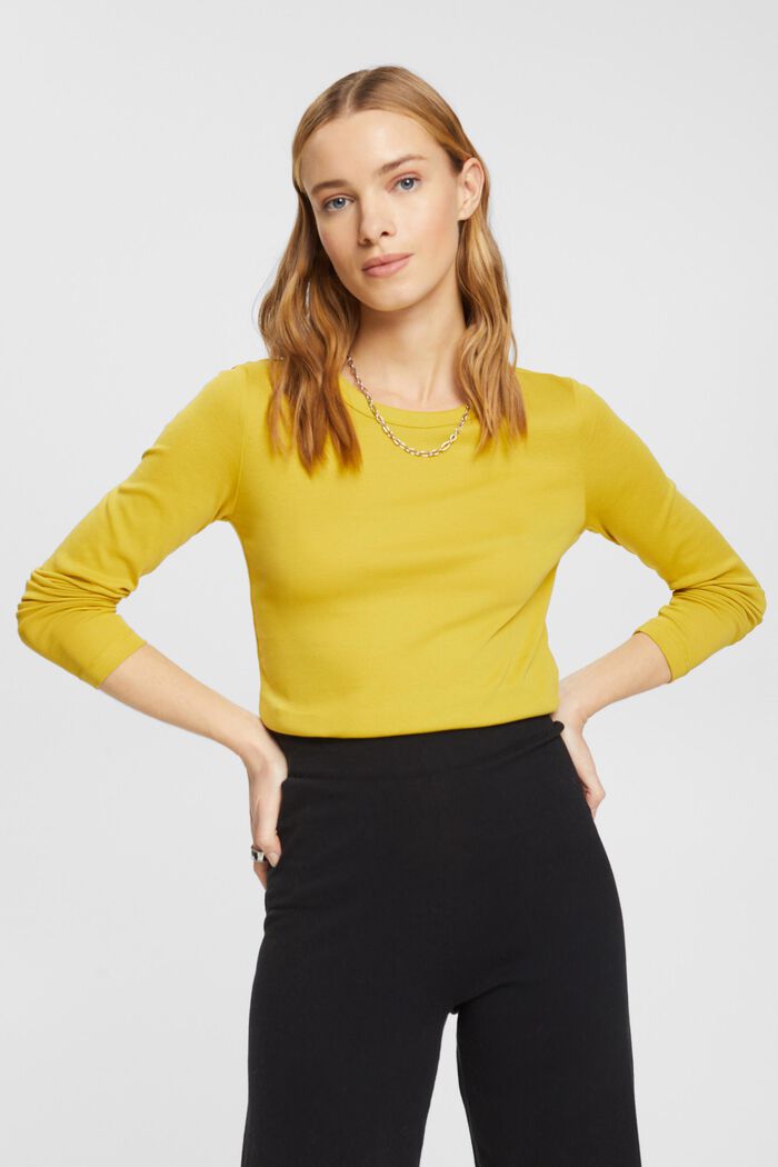 Long-sleeved cotton top, DUSTY YELLOW, detail image number 0