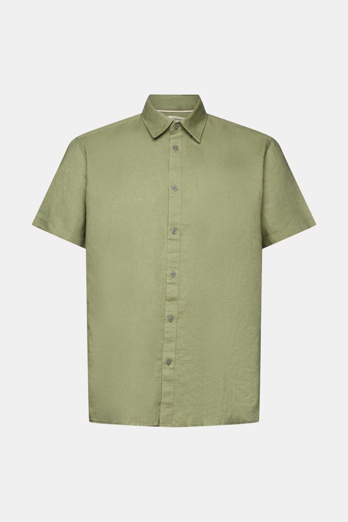 Linen and cotton blend short-sleeved shirt, LIGHT KHAKI, detail image number 7