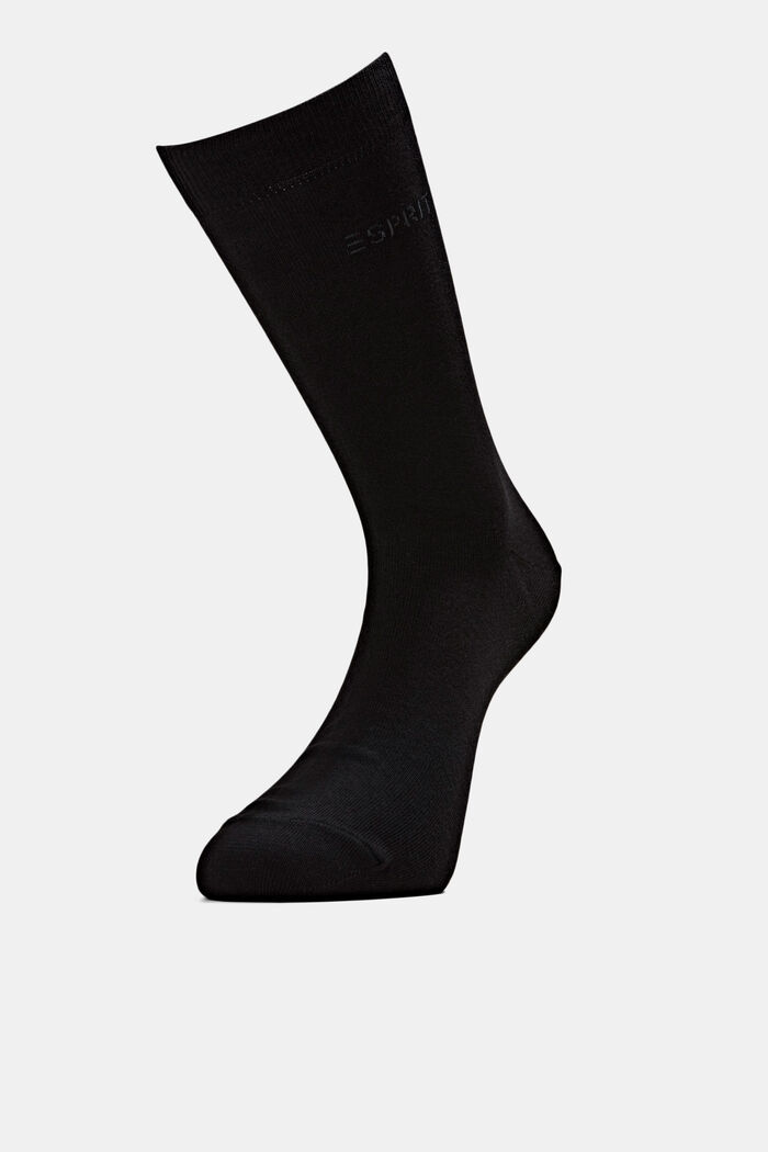 2-pack of socks with knitted logo, organic cotton, BLACK, detail image number 0