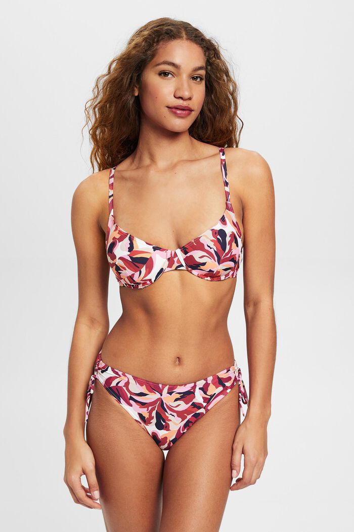 Bikini top with floral print, DARK RED, detail image number 1