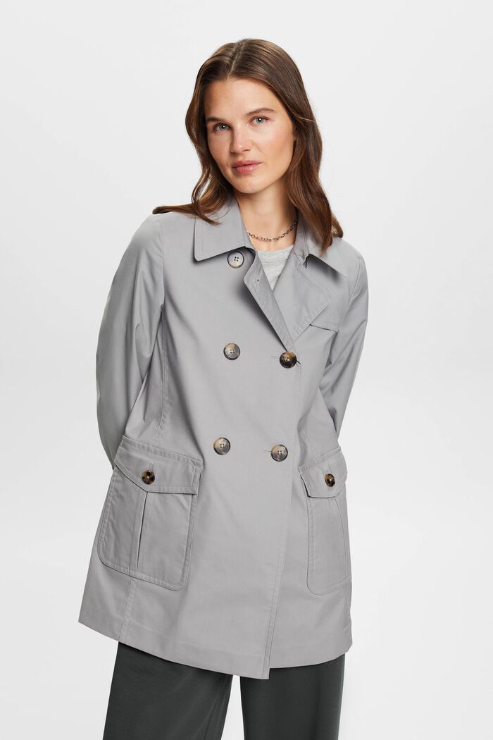 Short double-breasted trench coat, MEDIUM GREY, detail image number 0