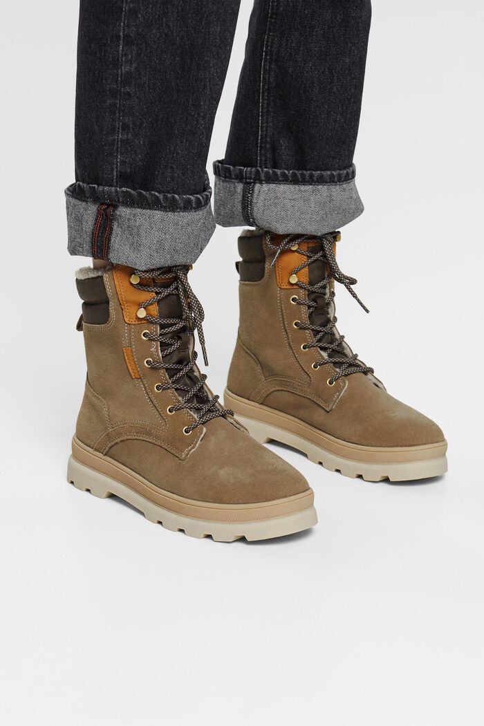Suede lace-up boots with chunky sole