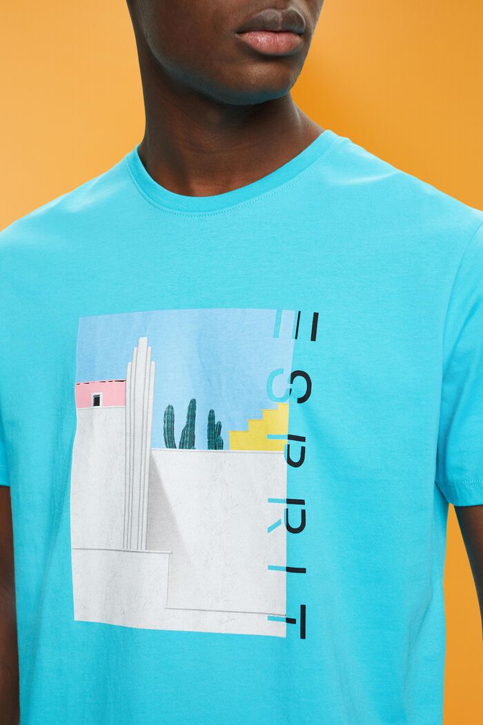 Cotton t-shirt with front print, AQUA GREEN, detail image number 2