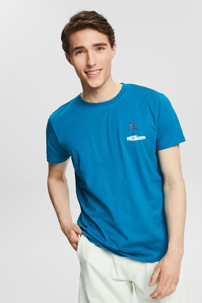 Jersey T-shirt with a small printed motif, TEAL BLUE, detail image number 4