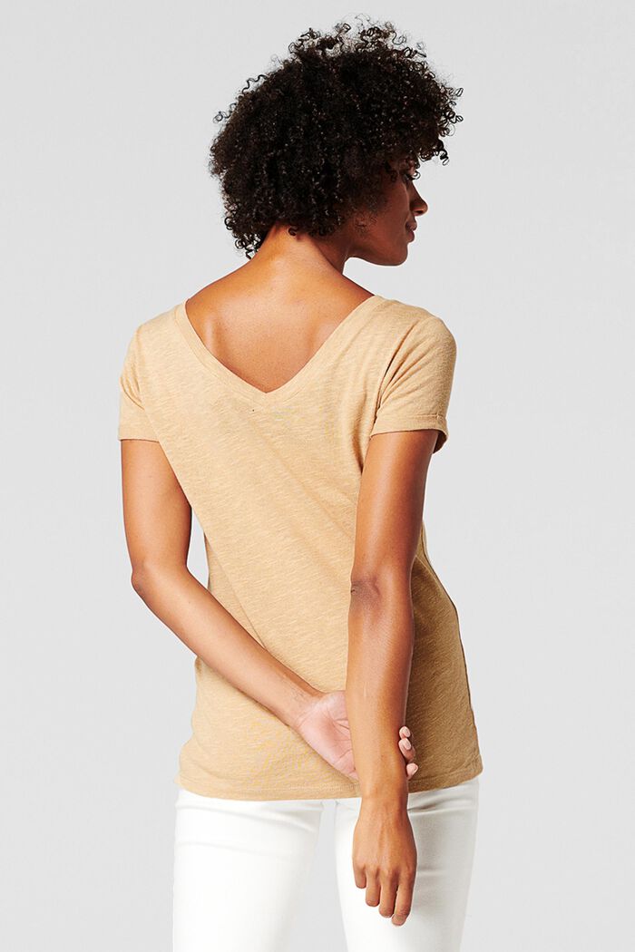Linen blend: double V-neck T-shirt, SAND, detail image number 1