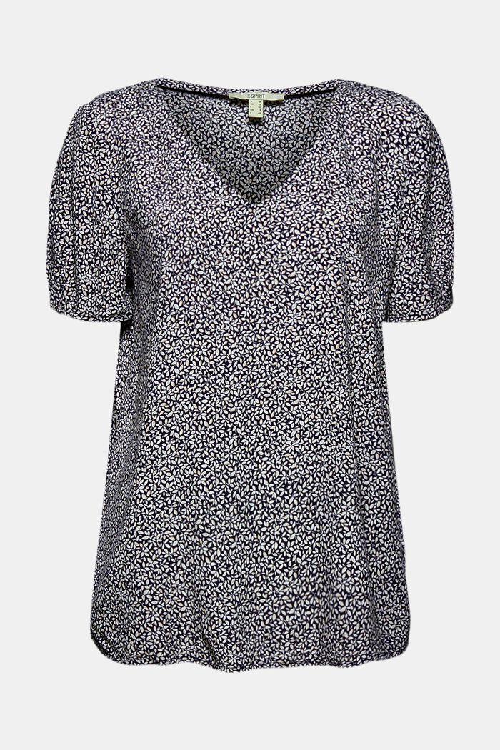 Flowing blouse top with a floral print, NAVY, detail image number 0