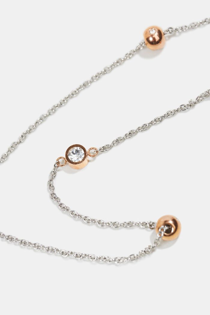 Necklace with beads and zirconia, stainless steel, ROSEGOLD, overview