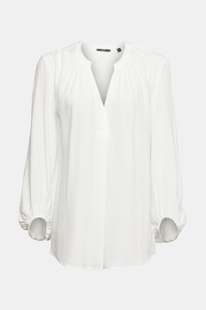 Blouse with a cup-shaped neckline, OFF WHITE, overview