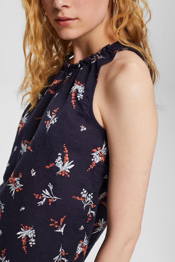 Blended linen blouse with a floral pattern, NAVY, detail image number 2