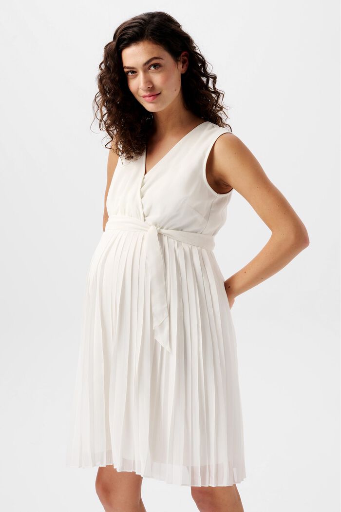Pleated dress with tie belt, OFF WHITE, detail image number 0