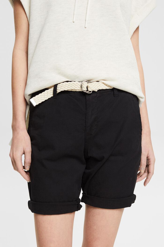 Shorts with woven belt, BLACK, detail image number 0