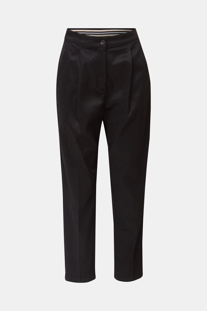 With TENCEL™: Trousers with waist pleats, BLACK, detail image number 0