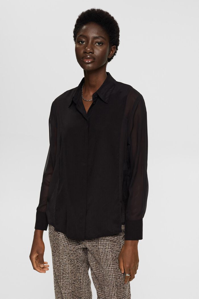 Semi-sheer blouse, LENZING™ ECOVERO™, BLACK, detail image number 0