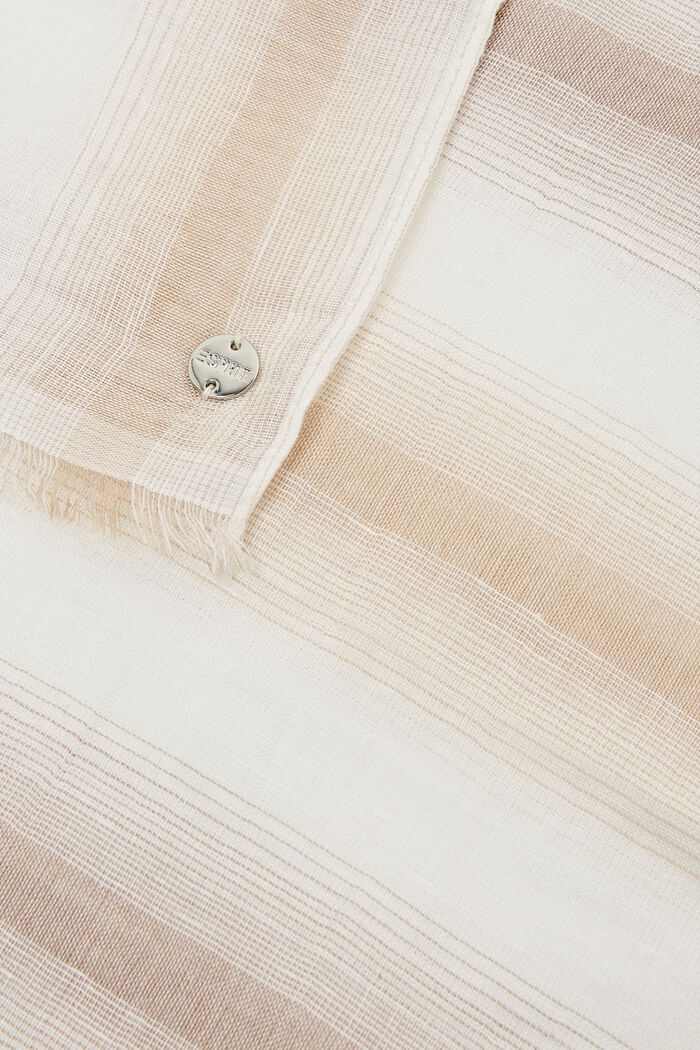 Striped linen blend scarf, BEIGE, detail image number 1