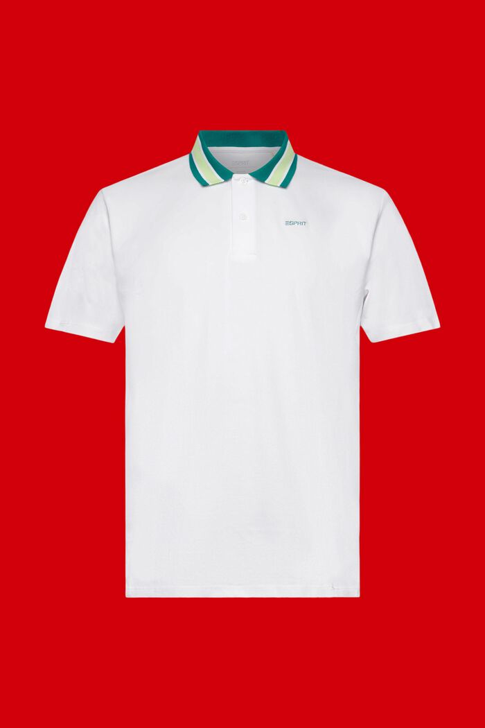 Cotton pique polo shirt with striped collar, NEW WHITE, detail image number 6