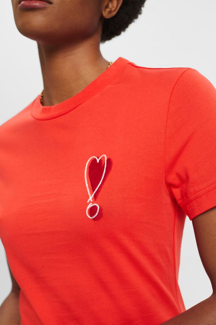 Cotton T-shirt with embroidered heart motif, ORANGE RED, detail image number 2