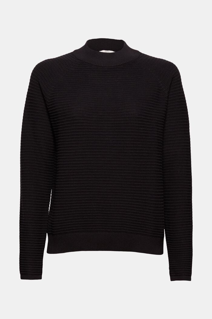 Jumper with a ribbed texture, organic cotton, BLACK, detail image number 0
