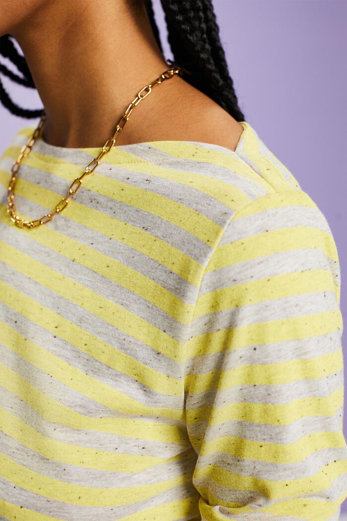 Striped Jersey Long Sleeve Top, PASTEL YELLOW, detail image number 3