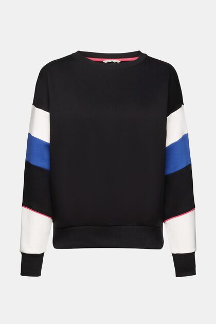 Sweatshirt with striped sleeves, BLACK, overview