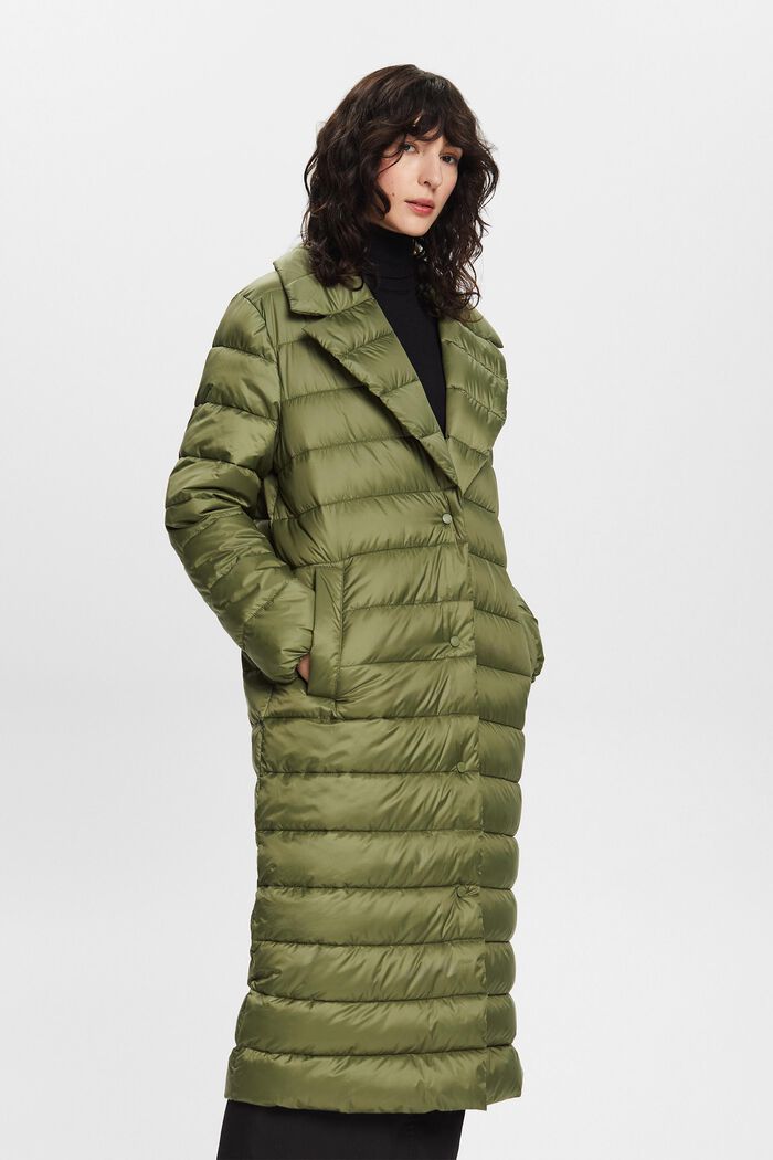 Recycled: quilted coat with lapel, LIGHT KHAKI, detail image number 0