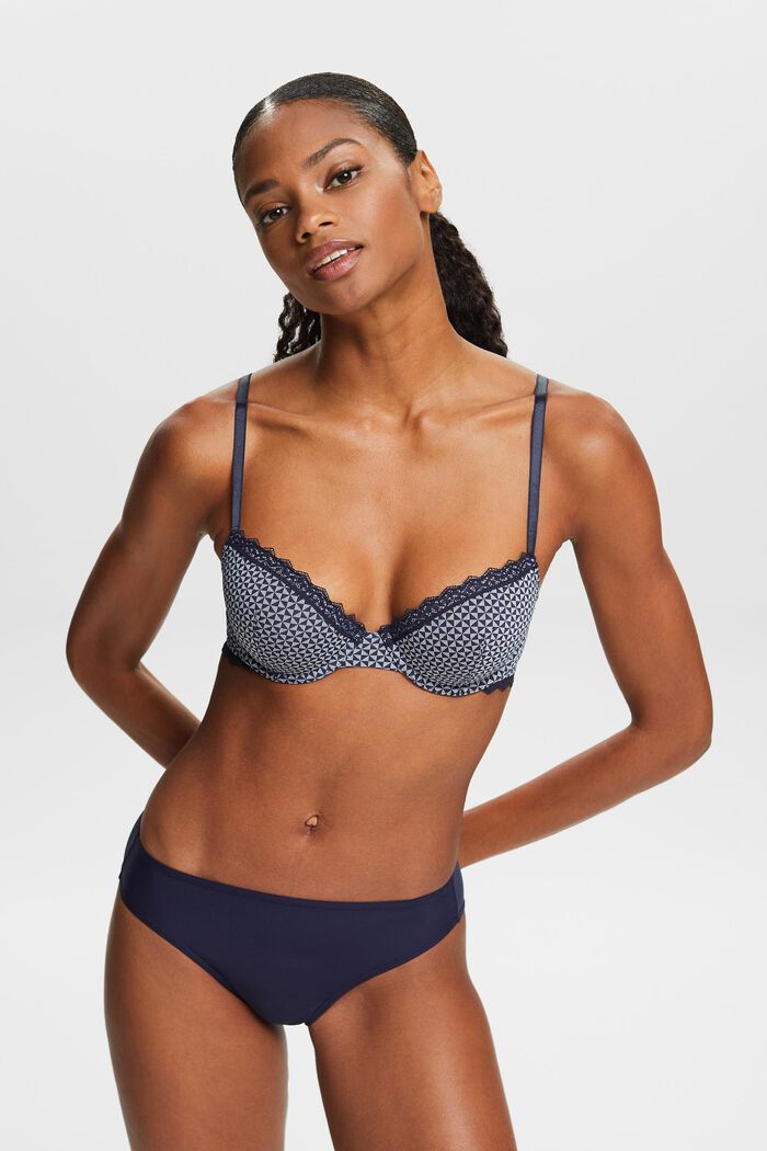 Lace Trim Padded Bra, NAVY, detail image number 0