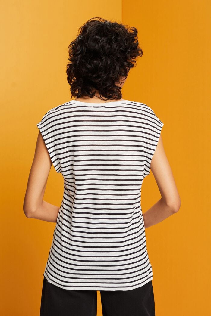 Striped Linen T-Shirt, BLACK, detail image number 3