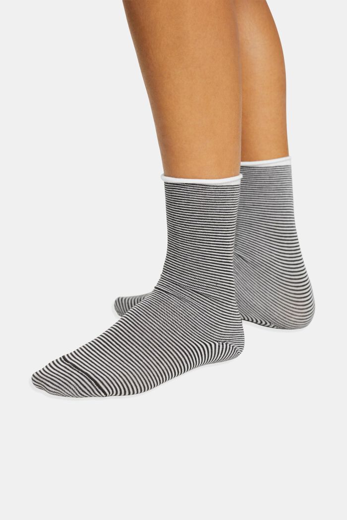 Striped socks with rolled cuffs, organic cotton, BLACK/RED, detail image number 2