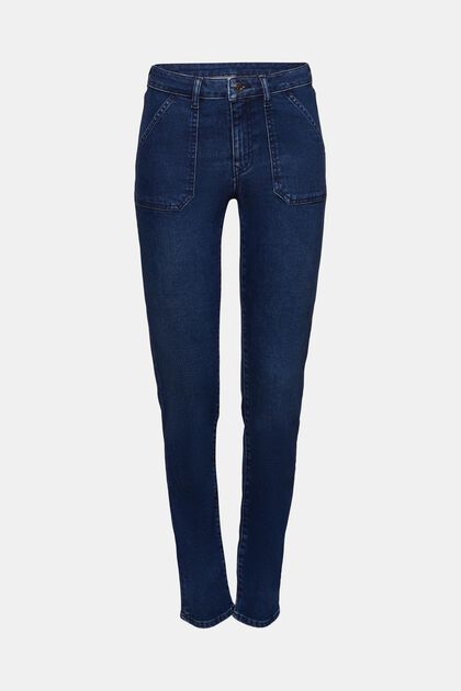 Mid-rise slim fit jeans, BLUE DARK WASHED, overview