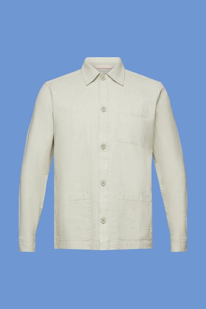 Herringbone shirt, linen blend, LIGHT GREEN, detail image number 6