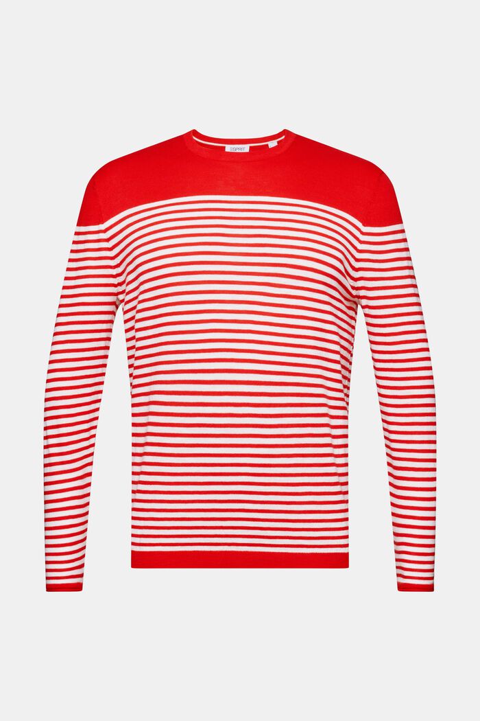 Striped Cotton Sweater, RED, detail image number 6