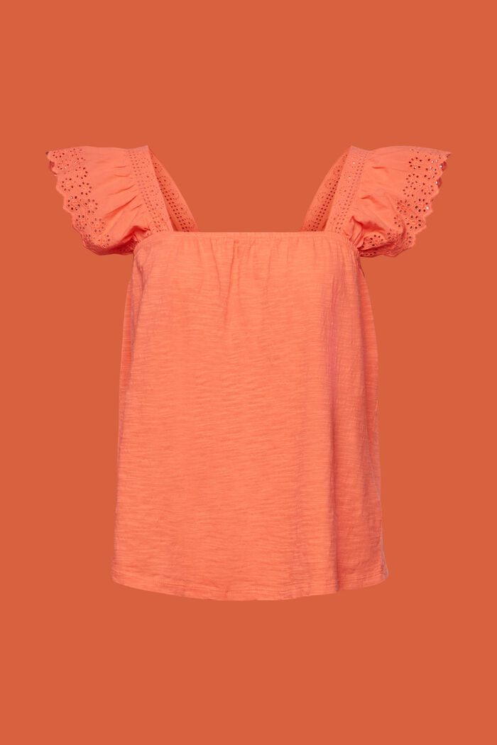 Jersey t-shirt with embroidered sleeves, CORAL ORANGE, detail image number 5