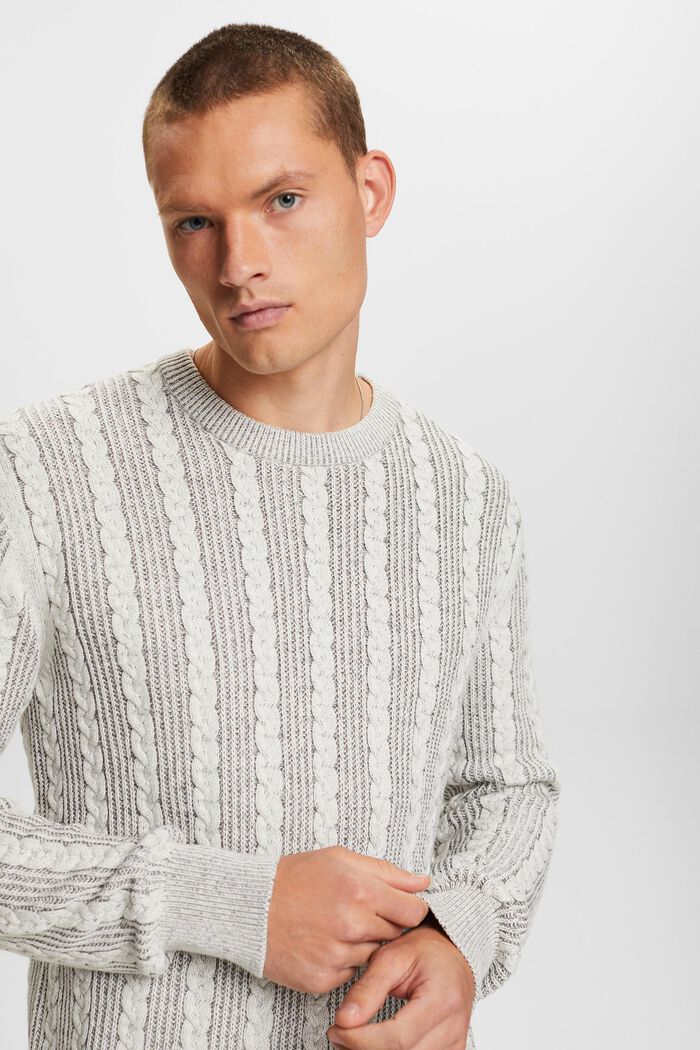 Cable-Knit Crewneck Sweater, BROWN GREY, detail image number 0