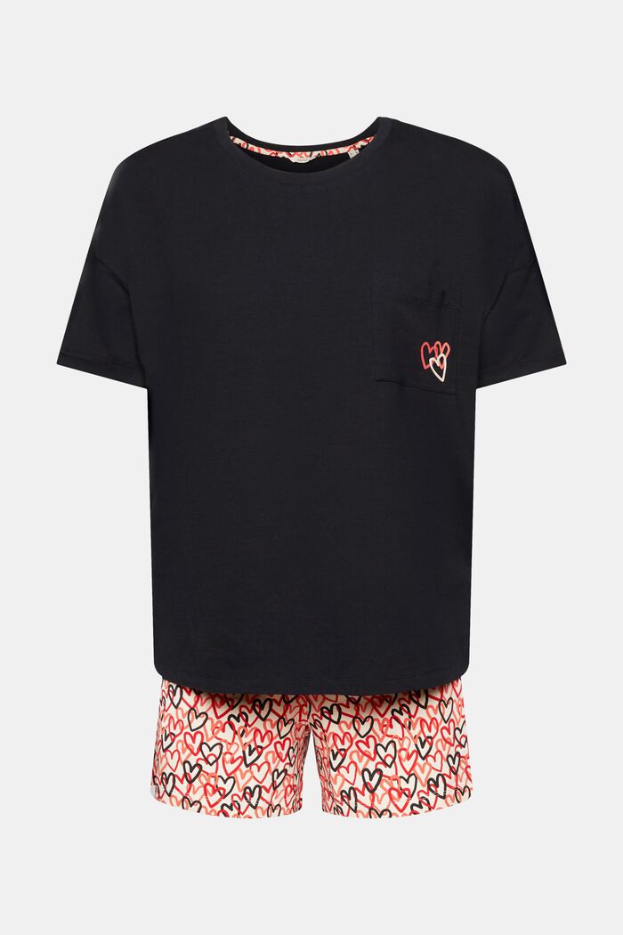 Pyjama set with heart print, BLACK, detail image number 6