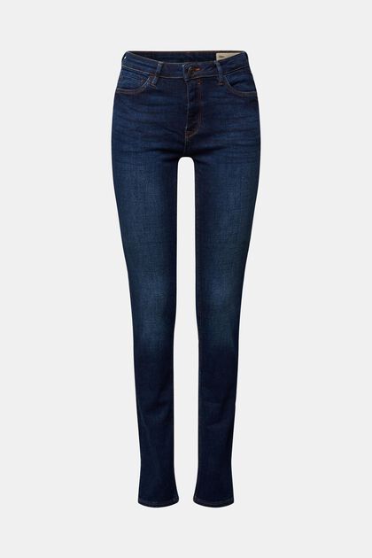 Stretch jeans in organic cotton, BLUE DARK WASHED, overview